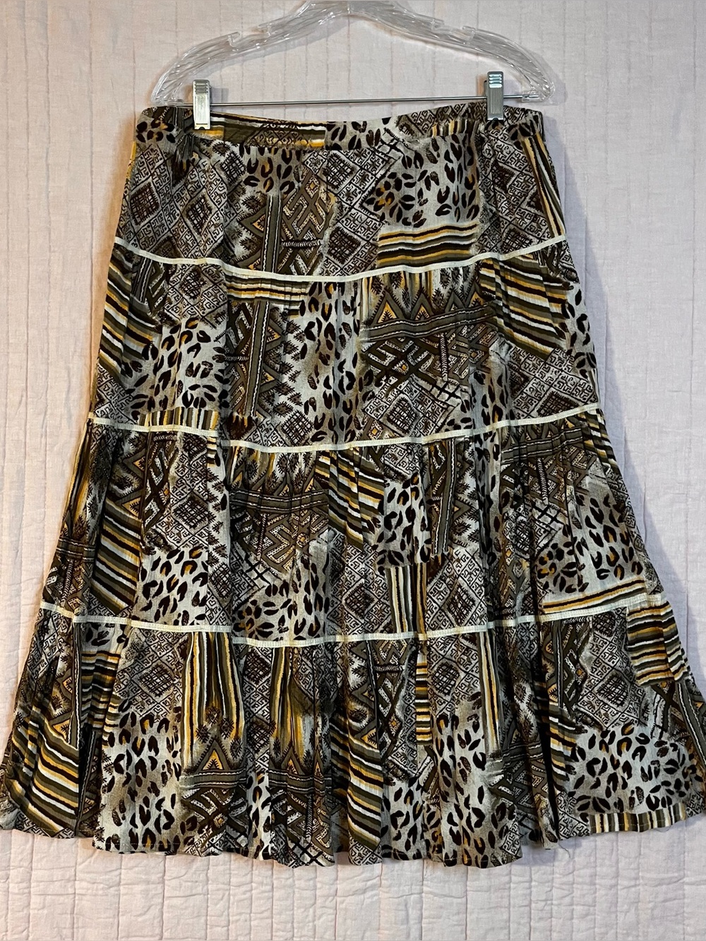 Sag Harbor Peasant Midi Skirt Boho Mixed Print Elastic Waist Womens 16